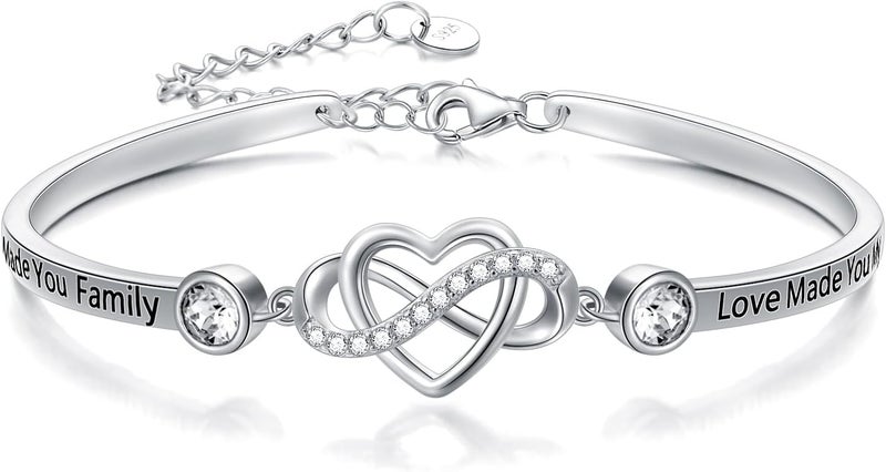 AOBOCO 925 Sterling Silver Adjustable Infinity Heart Bangle Bracelet for Sister Best Friend Daughter Mom Grandma Granddaughter Daughter in Law Godmother Goddaughter Stepmom Stepdaughter - Image 1